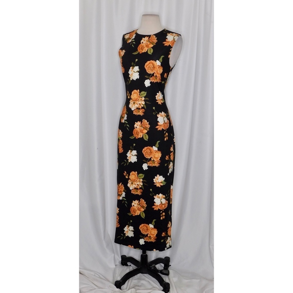 NWT!! WEWOREWHAT Muscle Tank Midi Dress Black Floral Stretch Cottagecore Medium - Picture 6 of 16